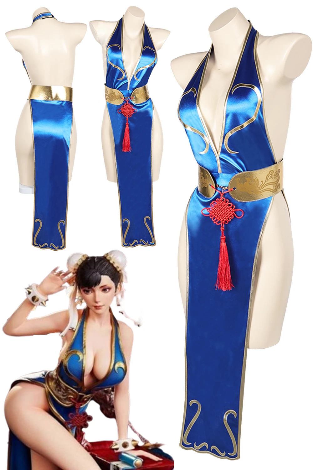 

Chun Li Cosplay Women Costume Game SF Sexy Cheongsam Set Anime Fighter Disguise Dress Girl Halloween Adult Women Roleplay Suit