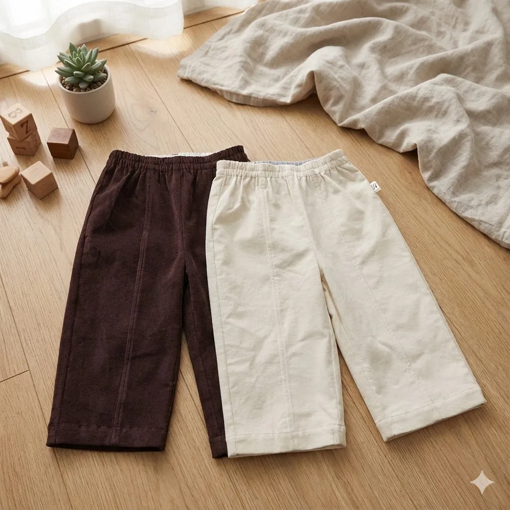 

Season Sea Toddler Solid Corduroy Pants Autumn Winter Warm Kids Loose Trousers Elastic Waist Casual Straight Pants for Girls