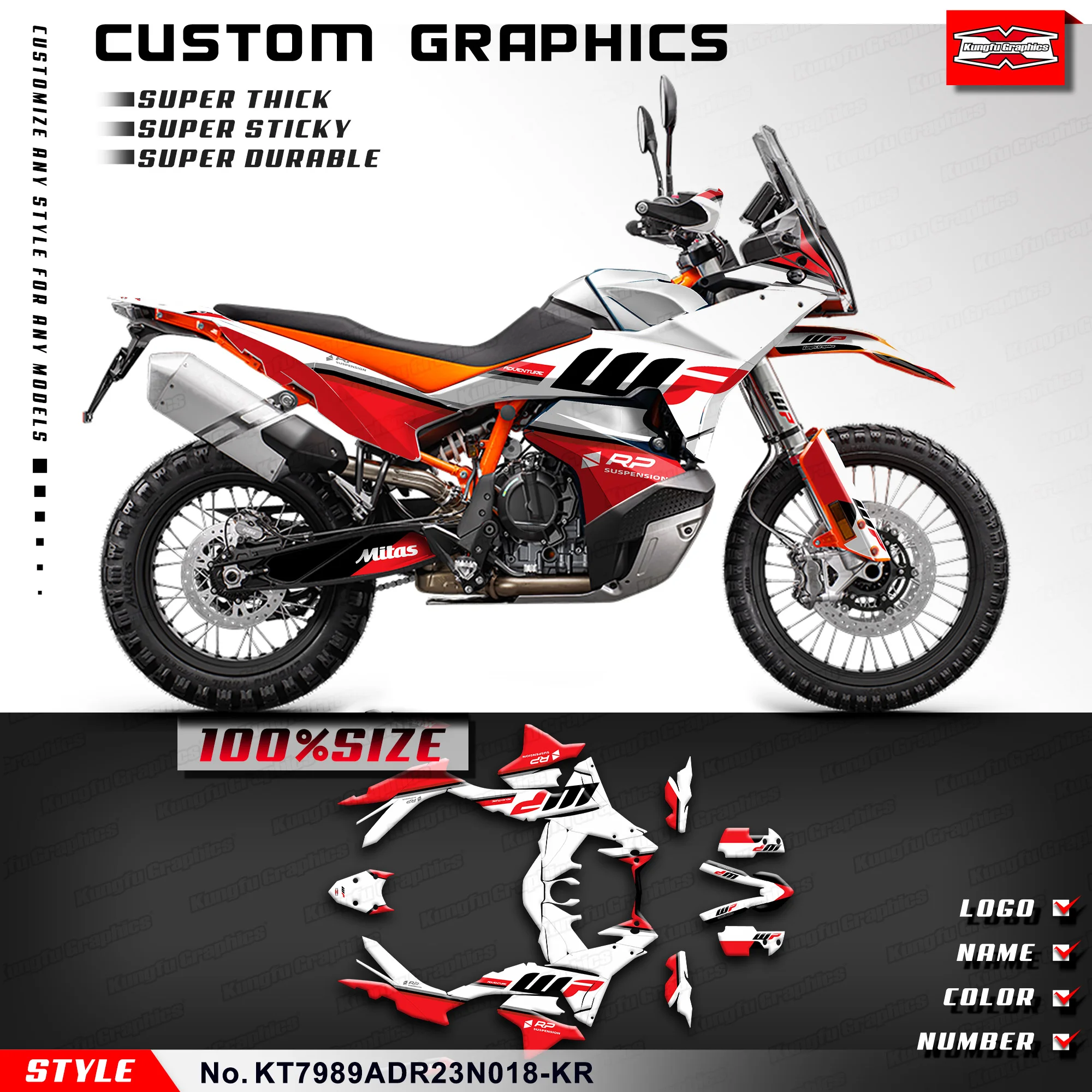 

KUNGFU GRAPHICS Motorcycle Stickers Vinyl Graphics for KTM 790 890 Adventure R ADV R 2023 2024, Shield, KT7989ADR23N018-KR
