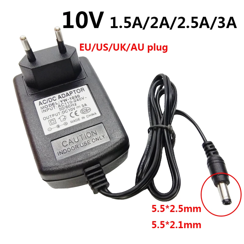 10v 3a Power Supply ac dc 10v 1.5a Adapter 10v 2.5A 2A Universal Switching Transformer UK AU EU US Plug 5.5*2.5mm Adaptor