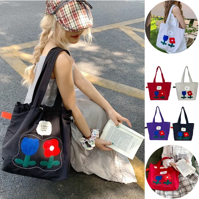 

Модная большая сумка с цветочной вышивкой, женская пригородная сумка, маленькая тканевая сумка с цветочным принтом, модная нейлоновая сумка для покупок 2025 Ins Sle