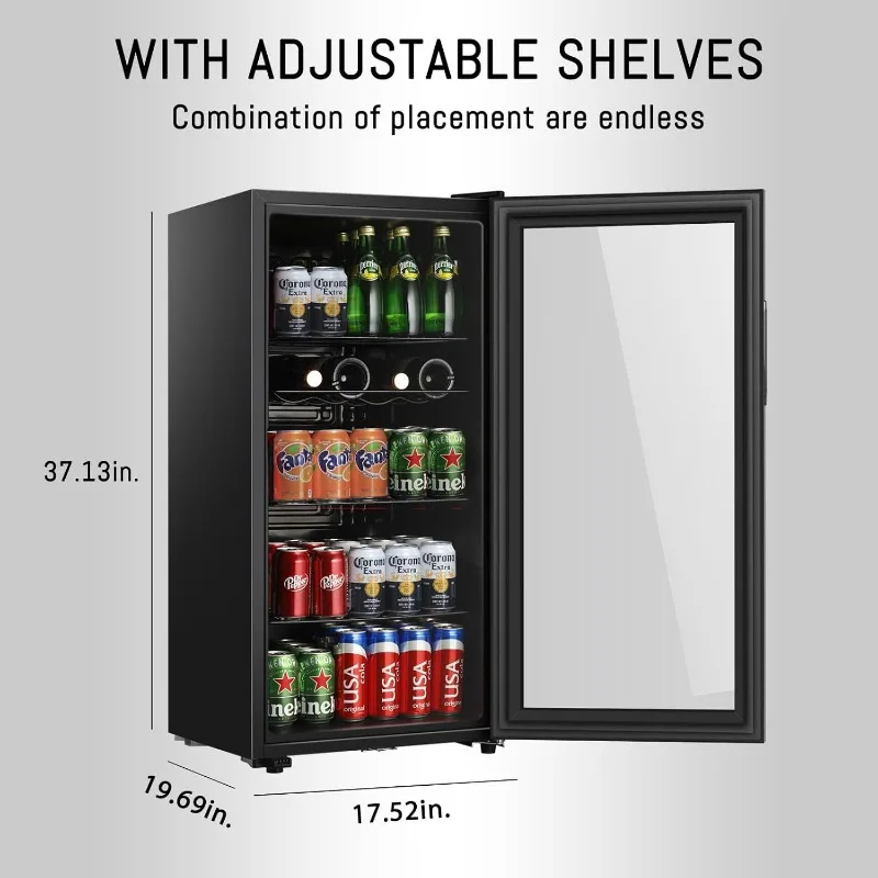 Geladeira de bebidas com 150 latas, refrigerador de bebidas independente para escritório, bar, casa | Porta de vidro dupla e prateleiras ajustáveis