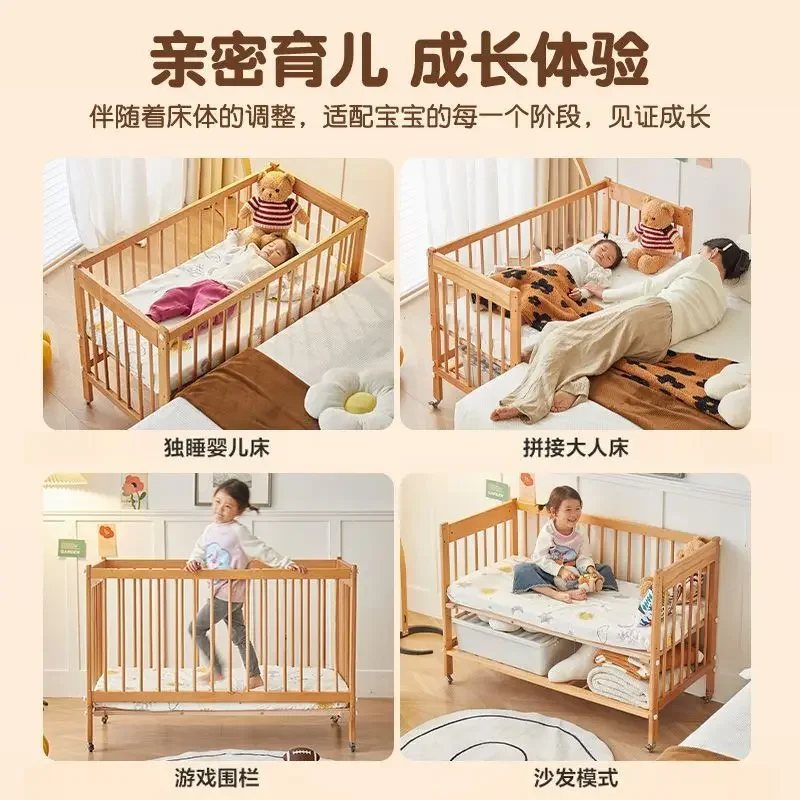 All beech solid wood children;s bed with guardrail baby boy girl single bedside bed widened splicing big bed.