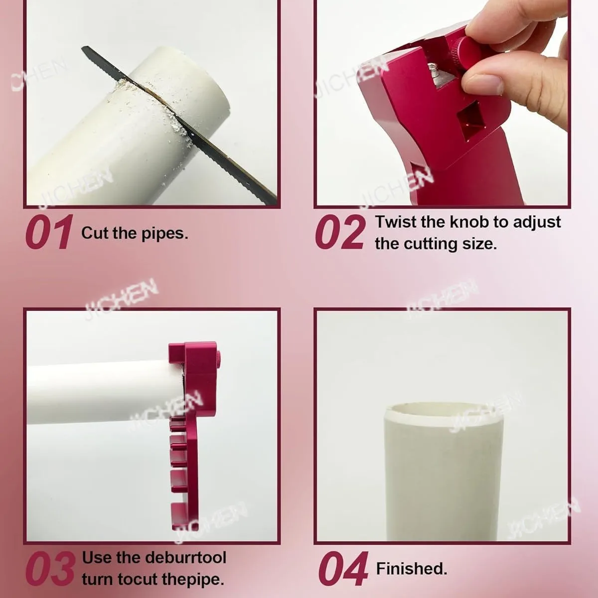 パイプトリマーによるバリ取り、プラスチックパイプの面取り