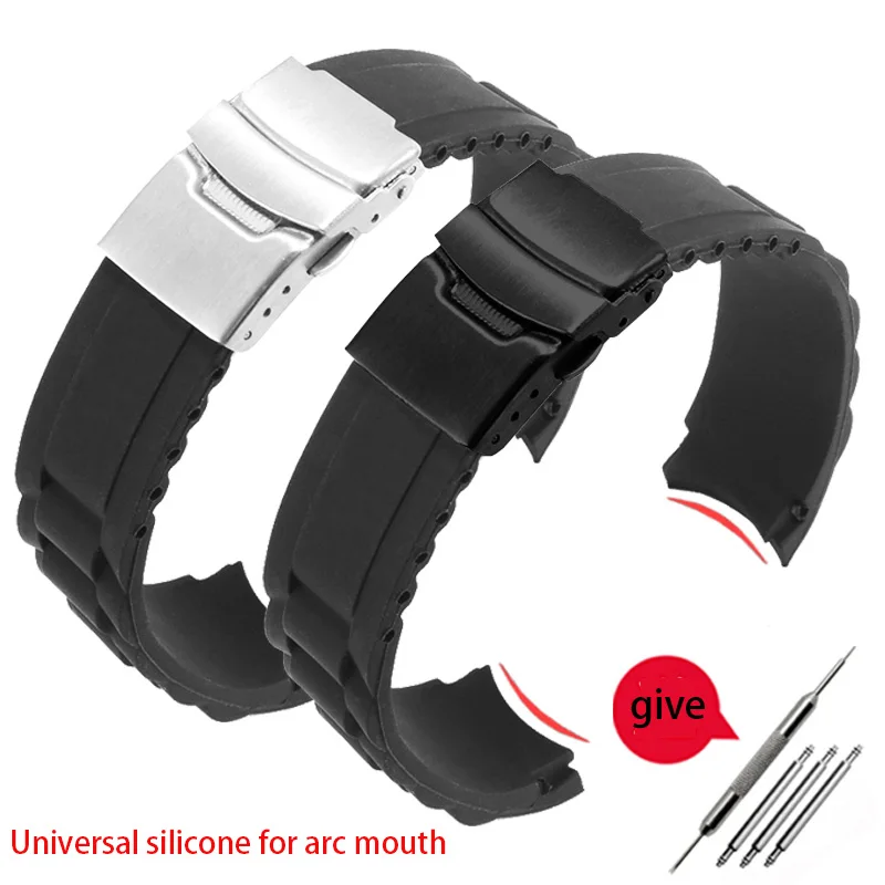 Quality Silicone Watchband Men's Arc Mouth Black Bracelet  Suitable For CITIZEN Casio 22mm 26mm