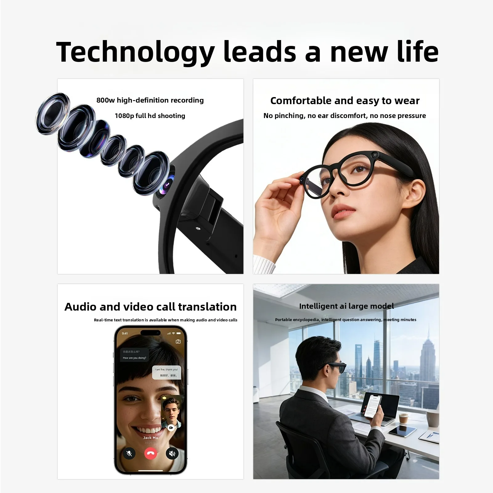 800W Pixel Camera Smart Glasses Video Recording AI Photo Recognition Bluetooth Call Voice Translation Sunglasses For Men Women