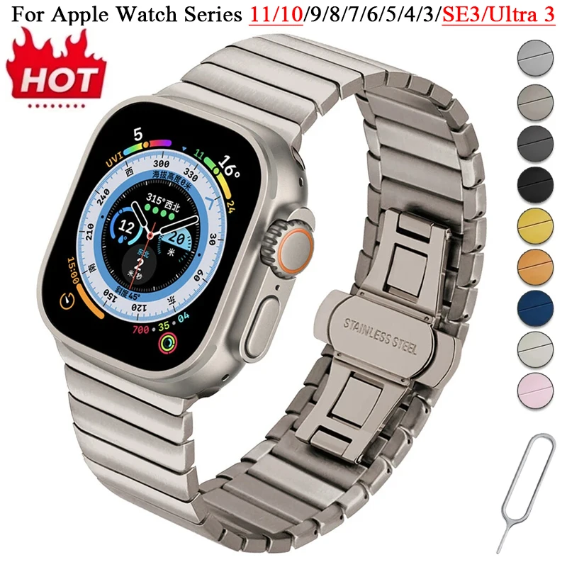 

Ультра 3/2/1 Титановый цветной ремешок для Apple Watch 49 мм 45 мм 44 мм 42 мм 46 мм 40 41 мм Ремешок из нержавеющей стали для iWatch 11 10 9 8 SE 3