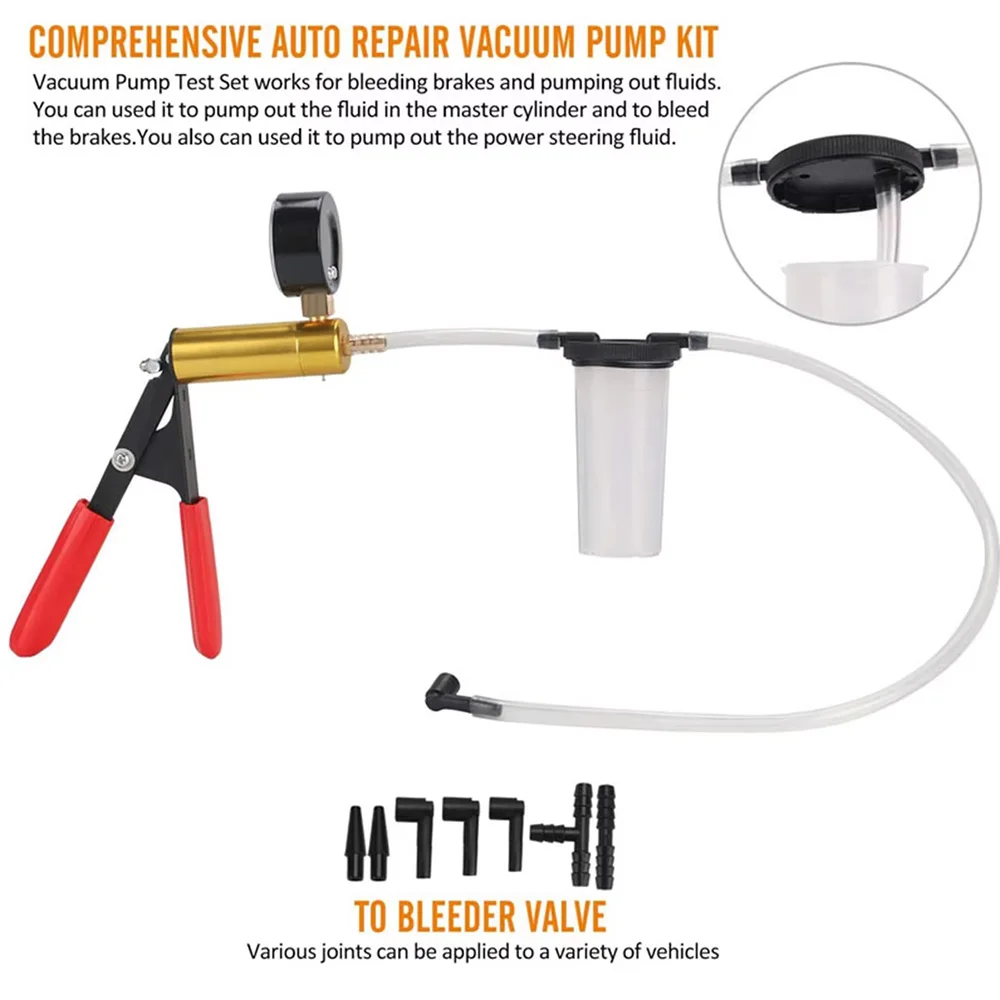 2 in 1 Manual Vacuum Pressure Pump Brake Fluid Drain Kit Vacuum Pistol Pump Tester Kit Portable Brake Clutch Bleeding System - view 2