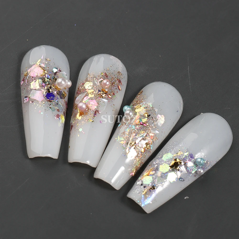 Abalone Muschel für Nägel Perlmutt Nail Art holo graphische Glitzer Pulver Meerjungfrau Pailletten Flakies Pailletten Maniküre Lebfzb