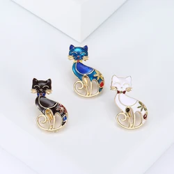 Trendy Enamel Cat Brooches for Women Unisex 3-color Classic Animal Pins Office Party Friend Gifts Accessories