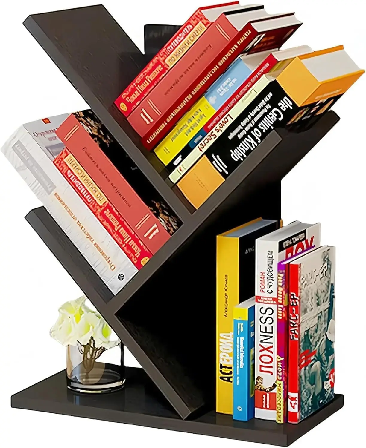 Tree Bookshelf, 3-Tier Wood Small Bookshelf and Mini Bookcase for Office, Home or School Desk Book Shelf for for Display