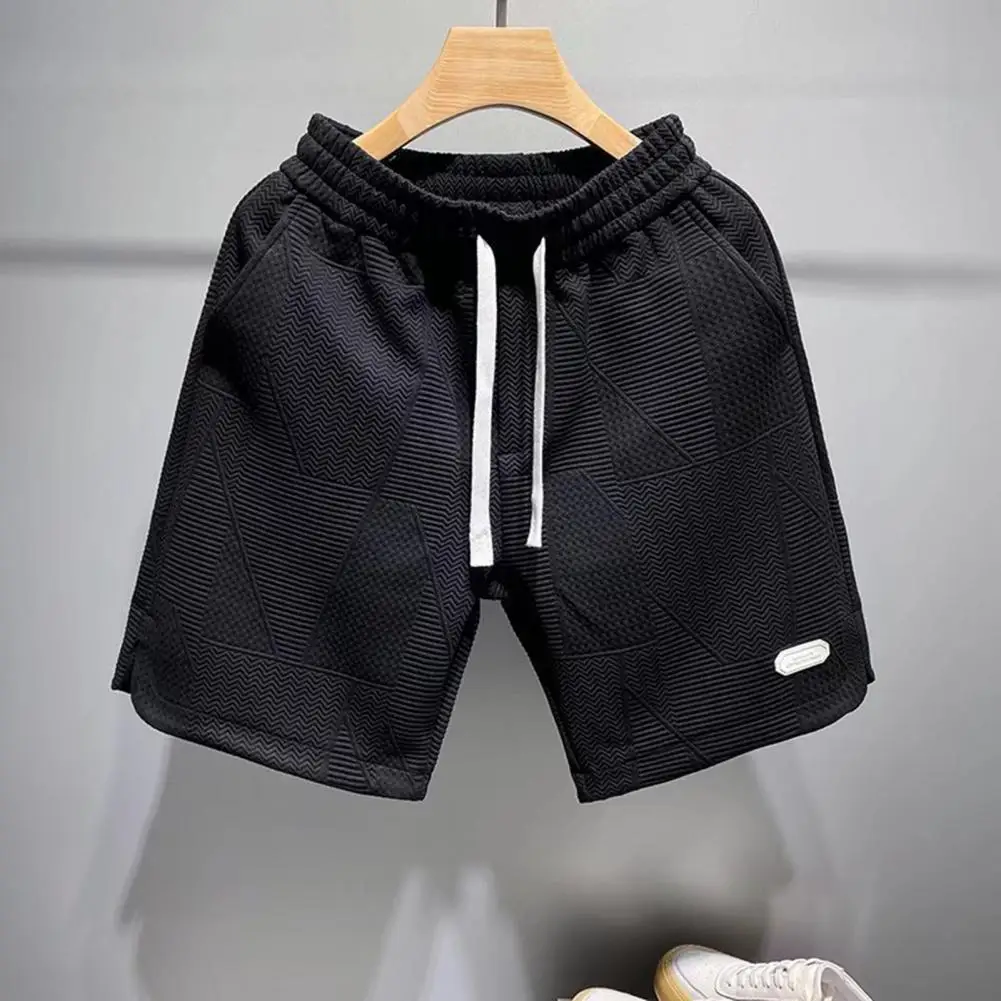 2023 Summer Running Shorts Men Casual Jogging Sport Short Pants Wave Pattern Solid Color Drawstring Loose Dry Gym Sports Shorts