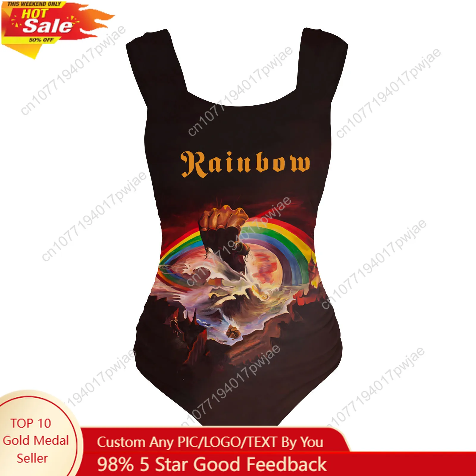 ชุดว่ายน้ำวันพีซแบบสายกว้าง Rainbow Rising Band สำหรับผู้หญิง ชุดว่ายน้ำสำหรับงานปาร์ตี้ริมสระน้ำ ชายหาด บิกินี่เซ็กซี่ ชุดชายหาดแบบกำหนดเองได้