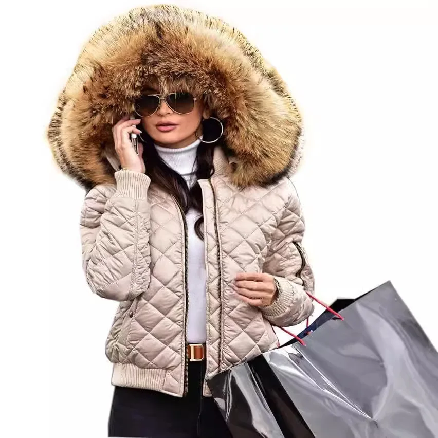 Herbst Winter Neue Frauen Baumwolle gefütterte Kleidung Kurze Kapuze Frauen Kleidung Lange ärmeln Zipper Schlank Tasche Lässige Mode jacke