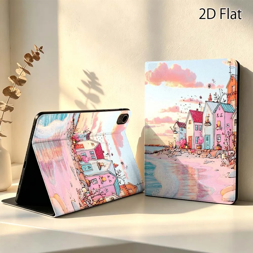 Coastal Colorful Houses Popular For Huawei MediaPad MatePad Pro Air 10.8 T5 T10S M3 M6 M5 C5e SE 11 11.5 Inch Tablet Case