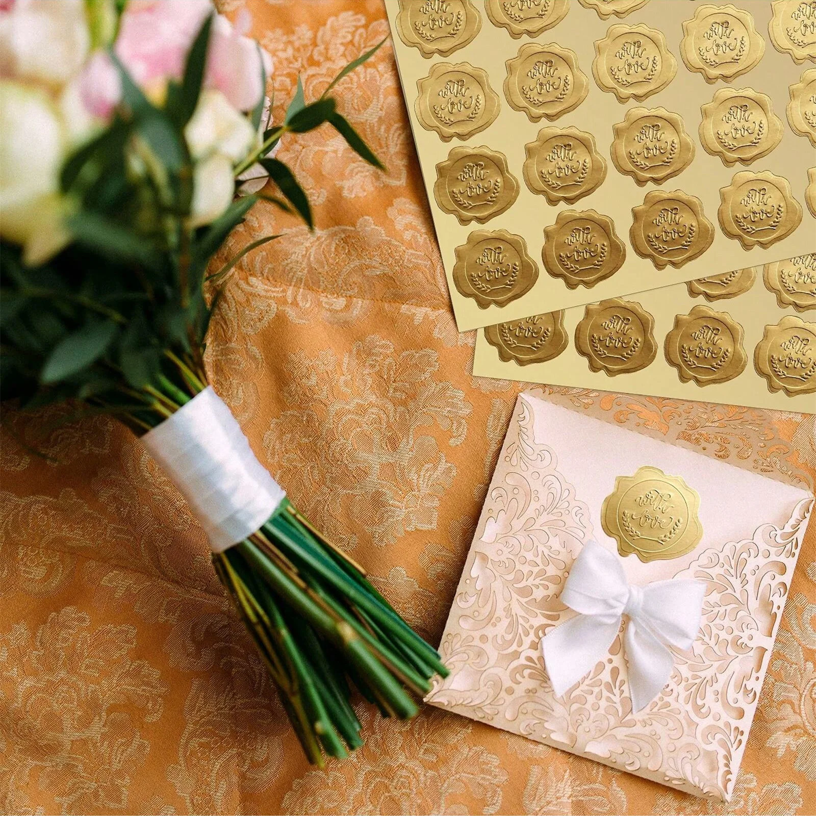 100 Stück goldgeprägte Wachssiegel-Umschlagstäbchen, Ersatz für Wachssiegel, für Grußkarten, Geschenkdekoration – Detail 8