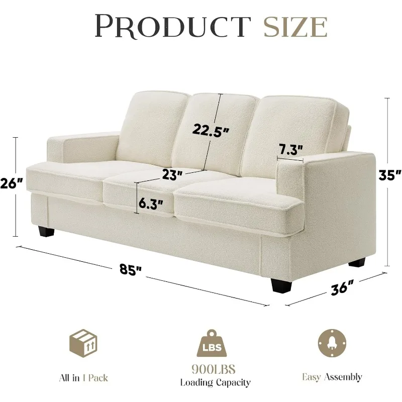 Couches for Living Room, 82” Cozy Teddy Fleece Couch Sofa for Living Room/Bedroom/Office/Apartment, Sofa Bed for Small Spaces