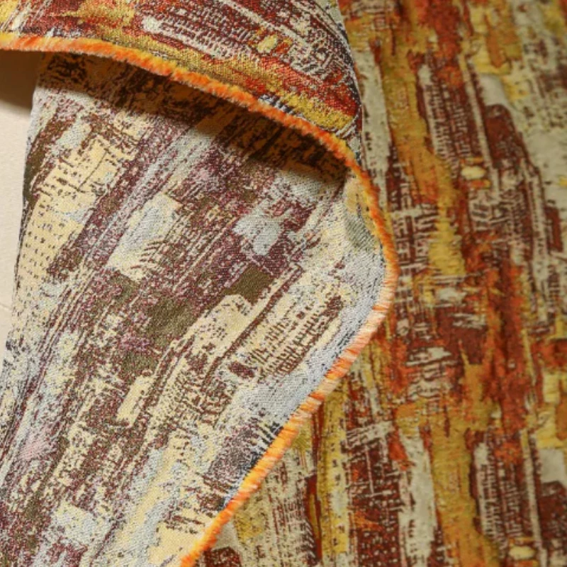 Tela Jacquard con Estampado de Pintura al Óleo Amarillo Anaranjado Vintage para Manualidades, Costura, Decoración de Bolsos, Diseño de Ropa y Faldas