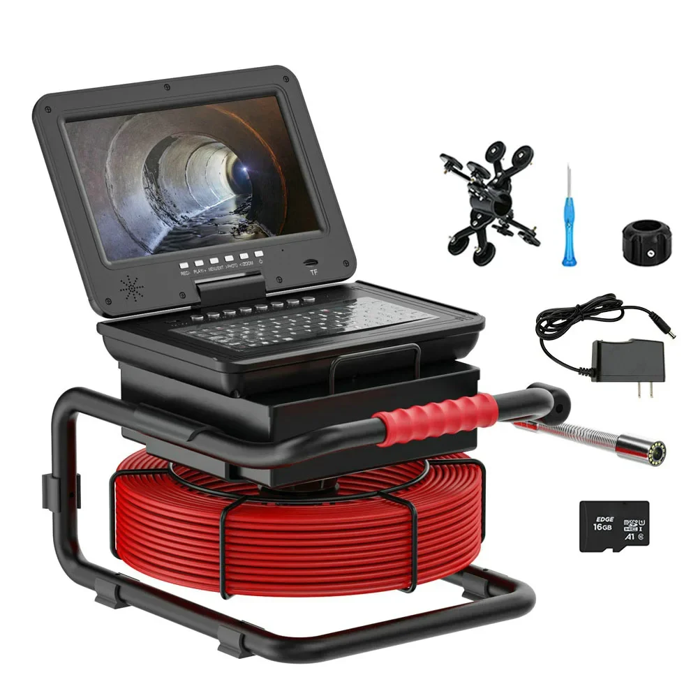 

10" IPS Pipe Sewer Drain Inspection Endoscope 50meter Meter Counter Keyboard DVR AHD 1080P Screen Video+Audio Recording