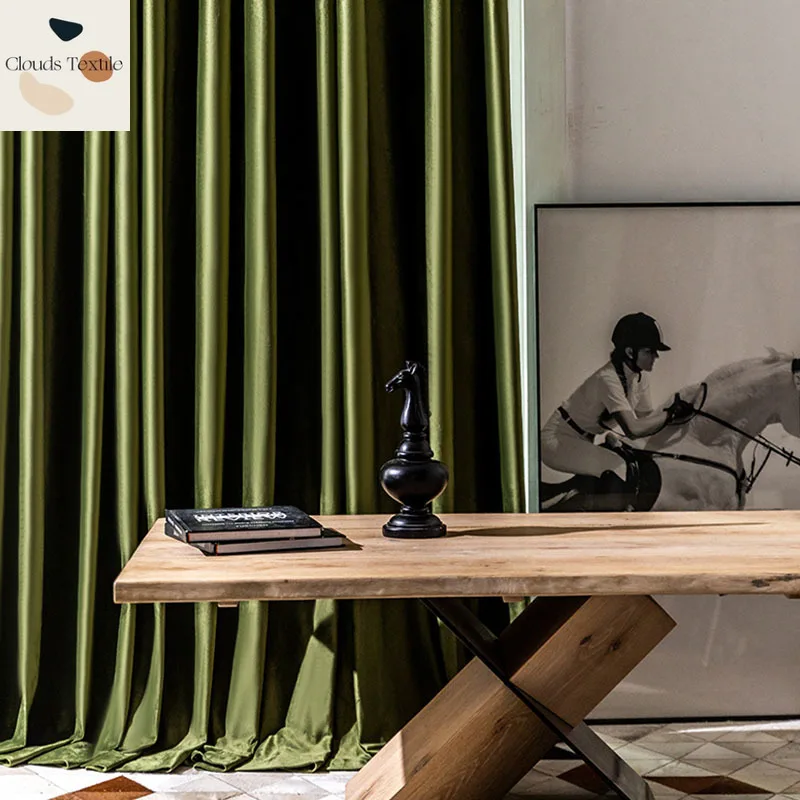 

Modern Green Velvet Blackout Curtains for Living Room Bedroom Dining Hall Luxury Solid Color Window Drapes Curtains Customize
