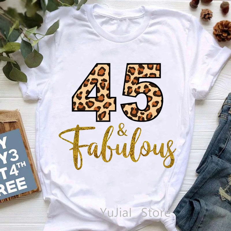 

2024 Leopard 39th-50th Fabulous Graphic Print T-Shirt Women'S Clothing Funny Tshirt Femme Summer Fashion T Shirt Female Tops