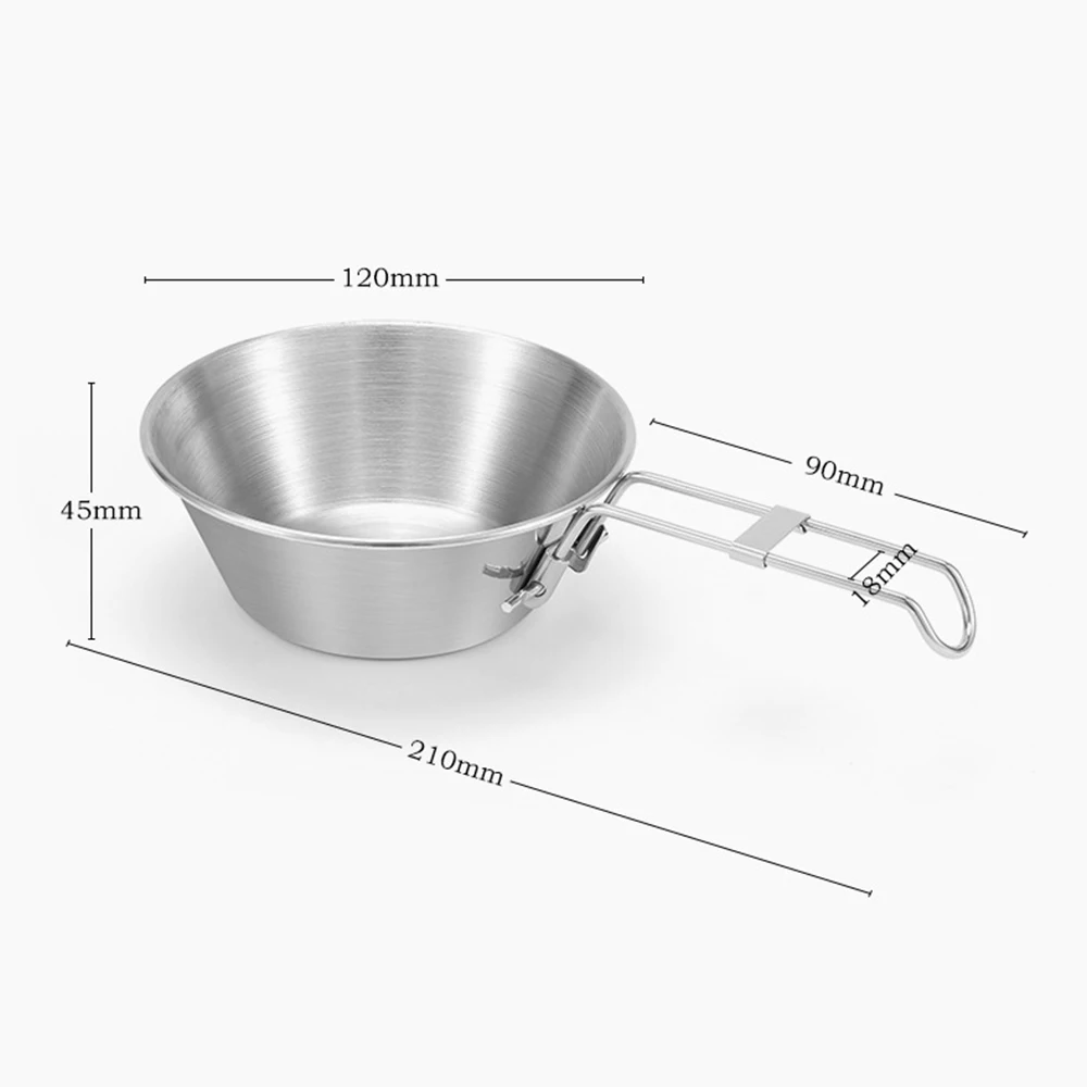 Camping Folding Bowl With Handle Foldable Stainless Steel Bowl Tableware Outdoor