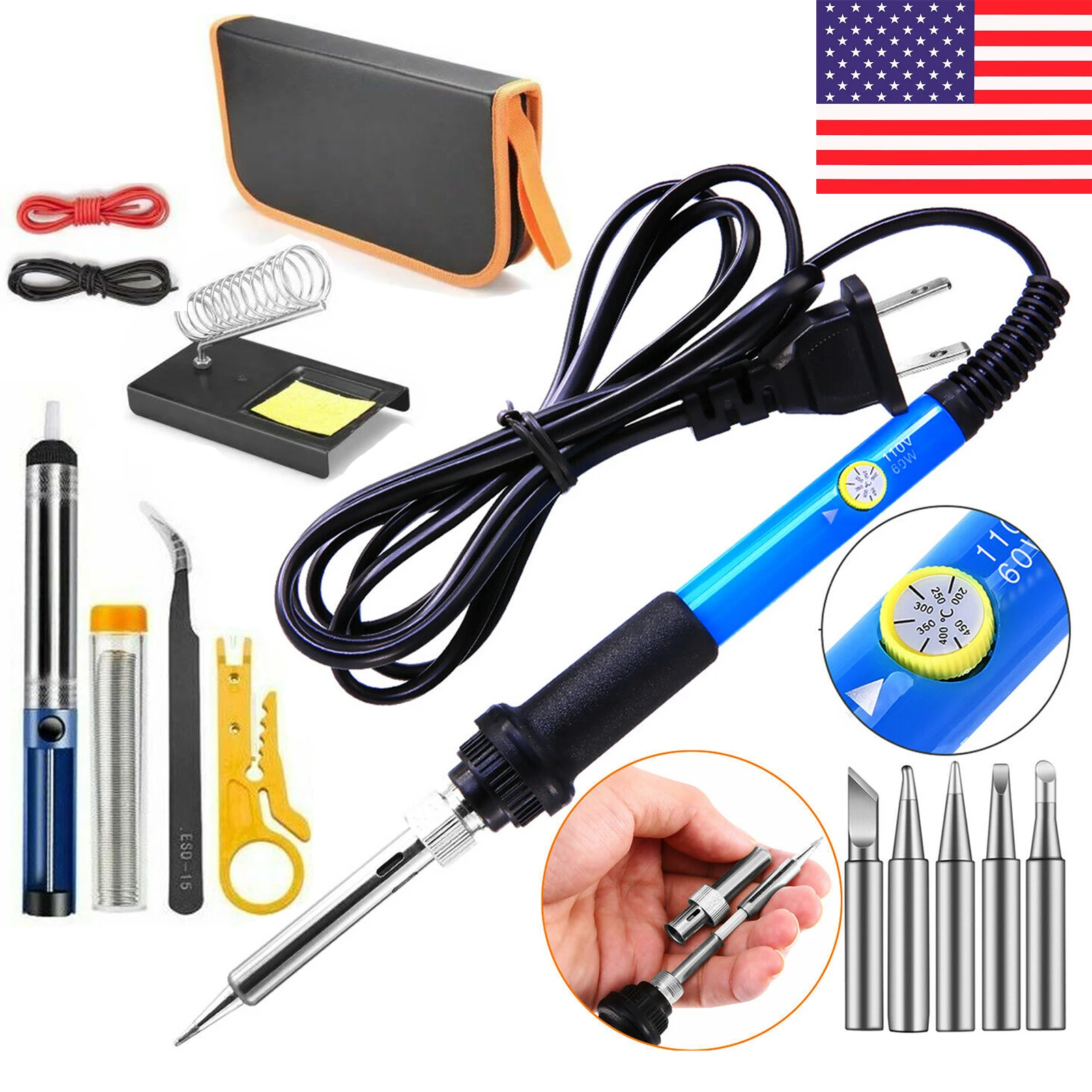 Soldering Iron Kit Set (60W) Adjustable Temperature Electric Soldering Iron Desoldering Pump For Electronics