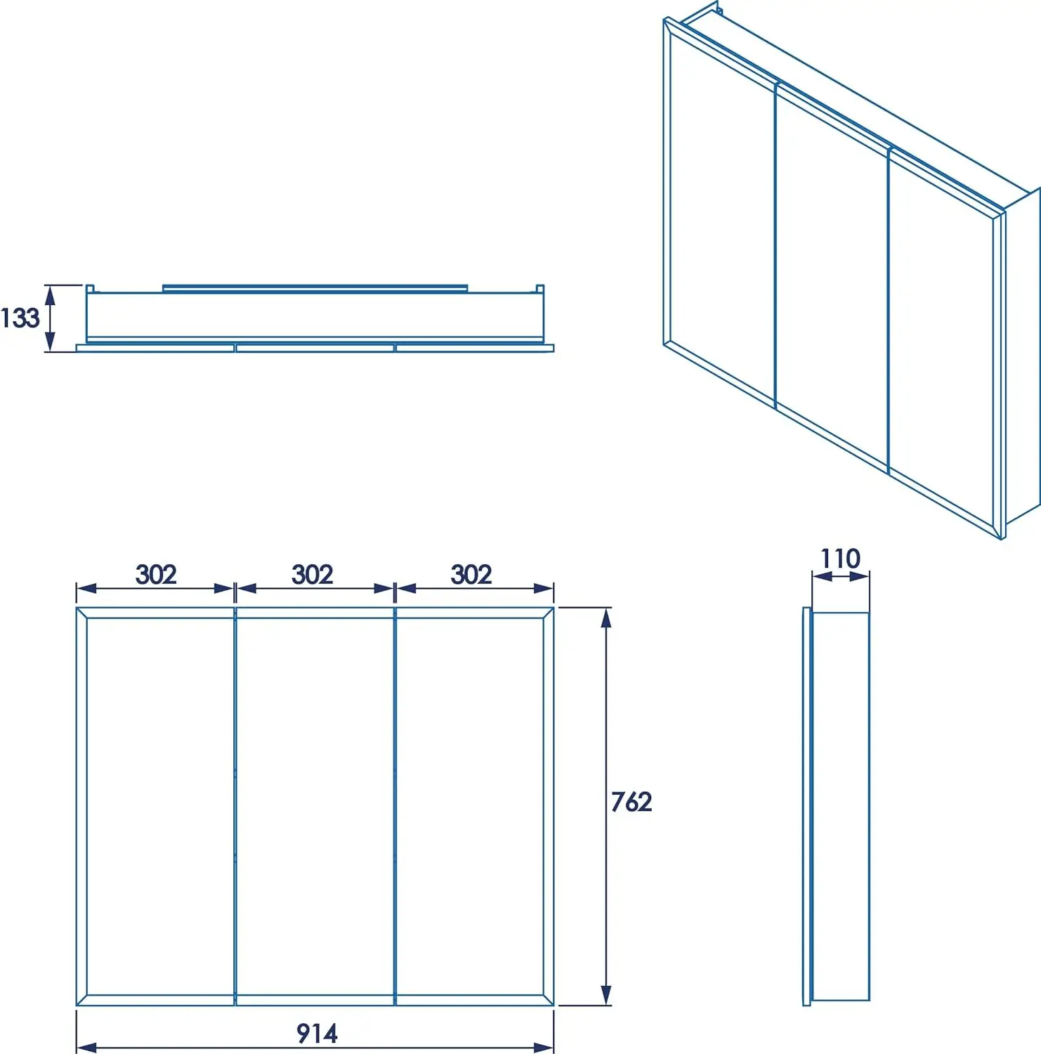 Croydex Westbourne Tri-View, Surface Mount Hang 'n' Lock Easy Installation Medicine Cabinet, 36''W x 30''H, White Steel