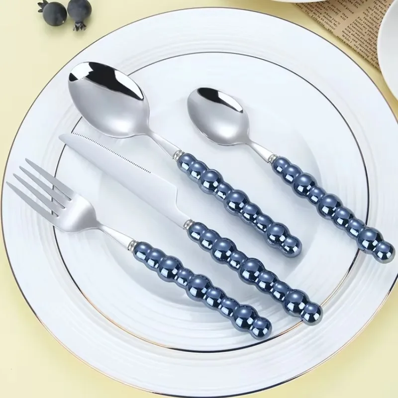 4Pcs/Set Luxury Ceramic Pearl Handle Cutlery Set Knife Fork Spoon Creative Cute Soup Spoon Western Food Steak Knife Spoon Fork