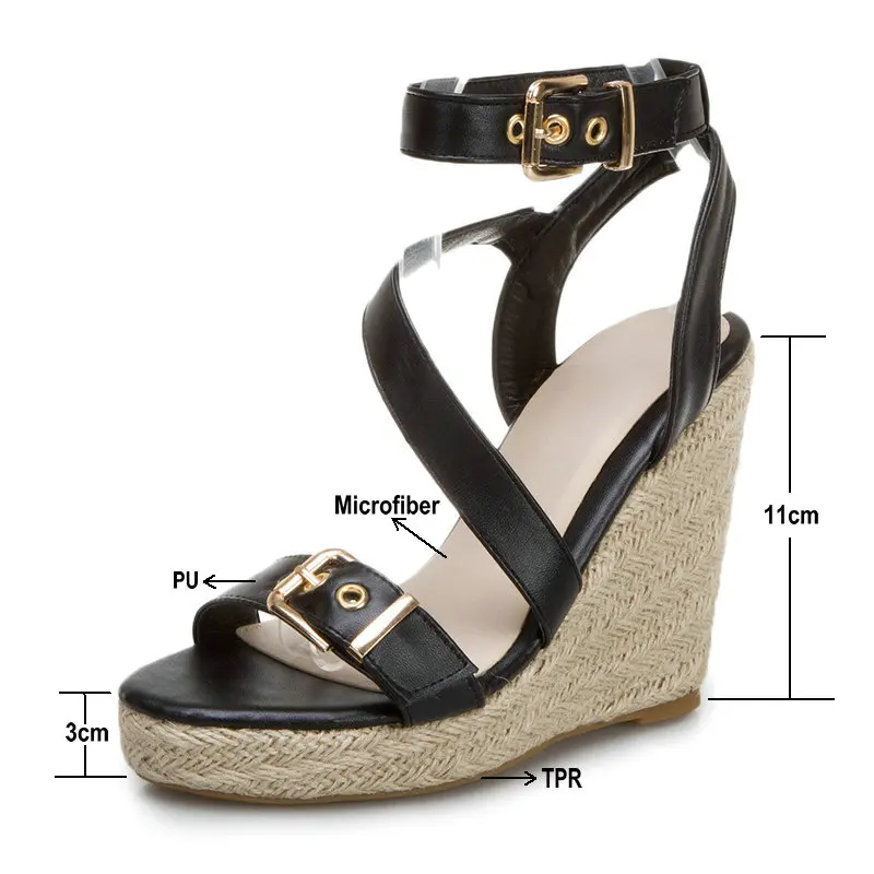 Beach Dress Sandals Women Plus Size 34-46 Wedges 2024 Summer New Buckle PU Leather Casual Platform Shoes Zapatos Mujer