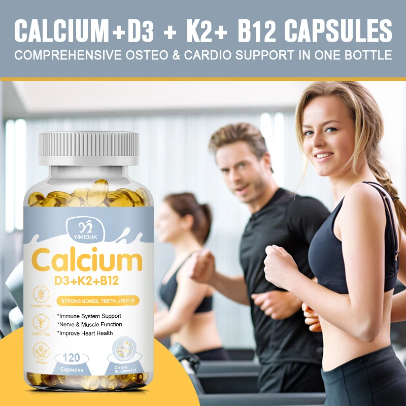 4 in1 Calcium Supplements - Calcium 600mg with Vitamin D3 K2 B12 5000 IU Supplement for Heart, Bone & Body Defenses