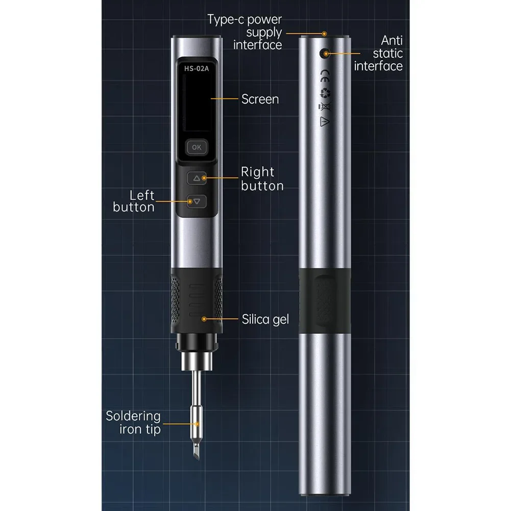 Imagem -02 - Estação de Ferro de Solda Hs02a 100w com Configurações Personalizáveis e Suporte de Carregamento Rápido para Reparos Eletrônicos Eficientes