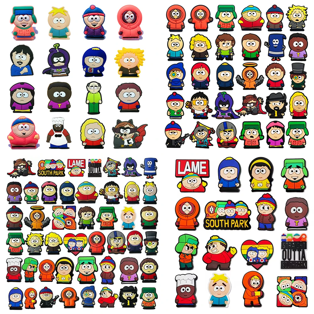 16-46Pcs Hot Toys South Park Shoe Charms for Crocs, Clogs Bubble Slides Shoe Accessories DIY Shoe Decoration Buckle Party Gifts