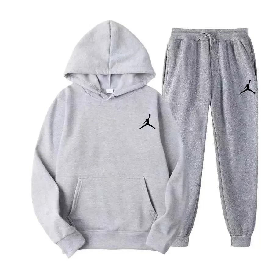 Set Pullover Pria Basket Luar Ruangan Baru, Setelan Dua Potong Sweater Pria Musim Semi dan Musim Gugur yang Modis dan Kasual + Celana Panjang