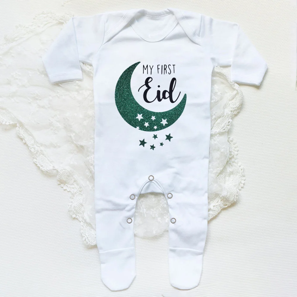 My First Eid Printed Baby Sleepsuit Newborn Bodysuit Infant Long Sleeve Romper Eid Ramadan Islamic Muslim Baby Keepsake Outfit