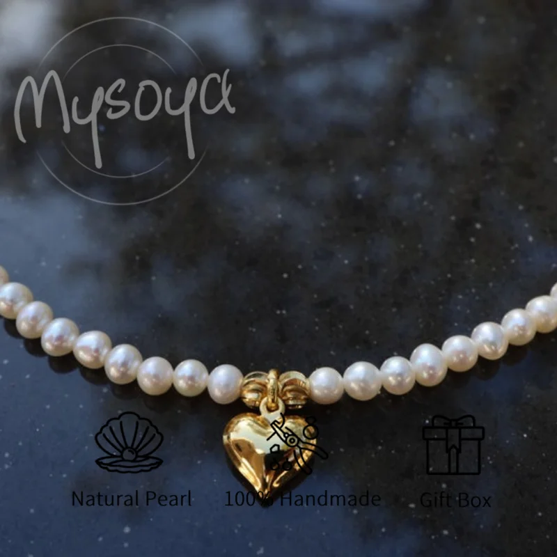 

MYSOYA White Freshwater Pearl Necklace 5-6mm Pearl, with Gift Box, Birthday Gift, Wedding Jewelry, Charm Gift for Him/ Her