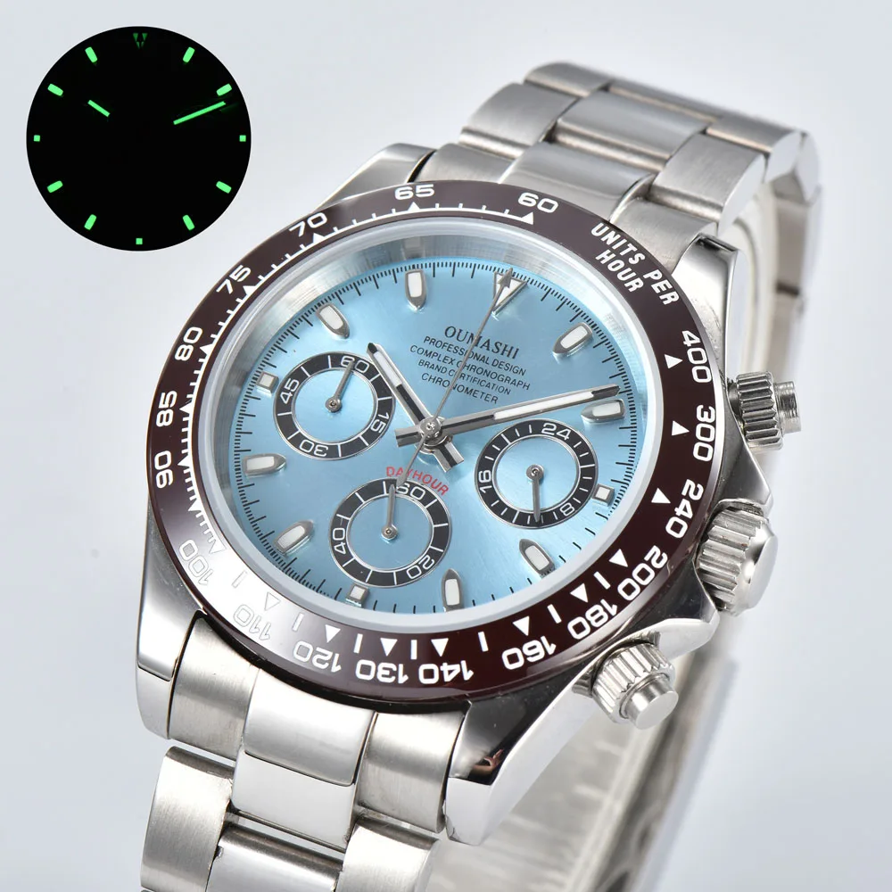 39 มม.high-end Luxury VK63 นาฬิกาข้อมือควอตซ์สําหรับชาย PANDA ประเภท Luminous chronograph reloj ญี่ปุ่น VK63 การเคลื่อนไหวควอตซ์