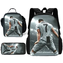 Juego de 3 piezas de fútbol CR7 Star para niños y niñas, mochila escolar con bolsas de almuerzo, bolsas de lápices, el mejor regalo