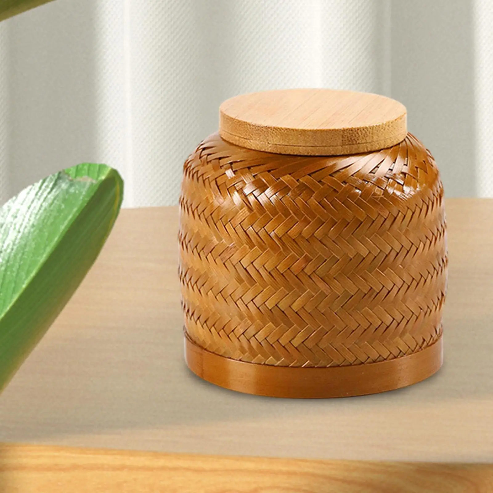 Woven Tea Container Traditional Portable Rattan Tea Jar for Coffee Sugar