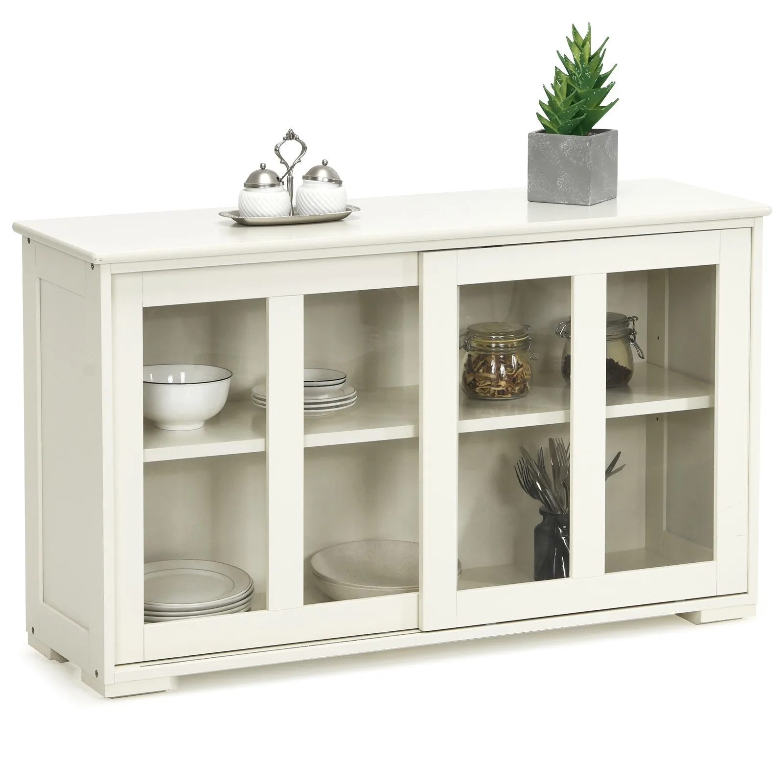 

Storage Cabinet Sideboard Buffet Cupboard Glass Sliding Door Pantry Kitchen New
