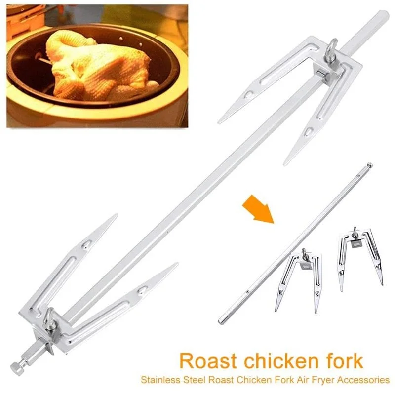 Rotisserie Accessories BBQ Grilled Spit Chicken Fork Steel Roast Chicken Skewer Air Fryer Fork for Kitchen Oven Cook Utensil