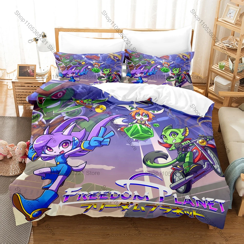 Classic Indie Platform Game Freedom Planet Full Printed 3PCS Bedding Duvet Cover + 2 Pillowcases Teen Dorm Home Decoration