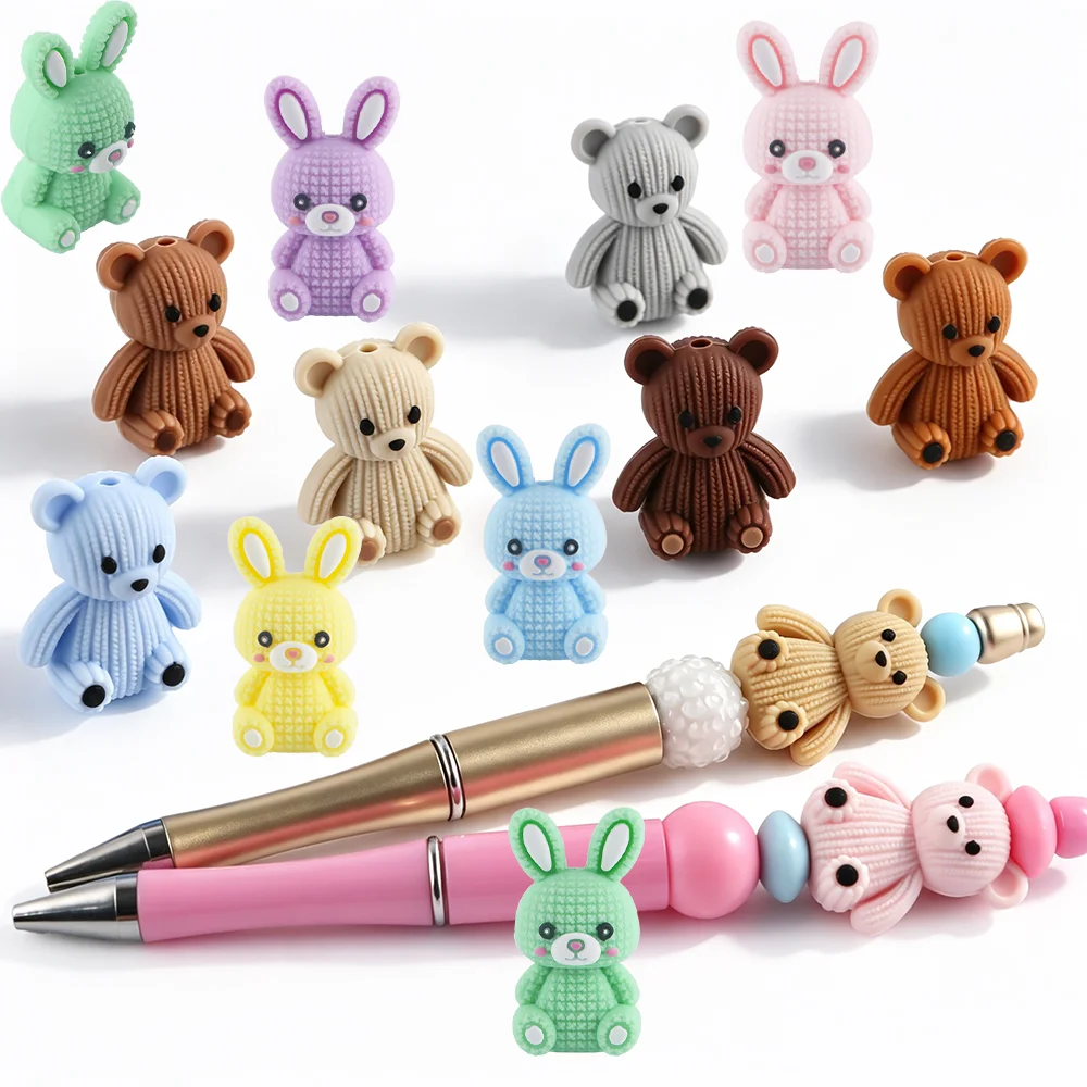 Kovict 5-10pcs/Lot New Easter Waffle Texture Rabbit Knitting Bear 3D Silicone Focal Beads DIY For Jewelry Making Accessories