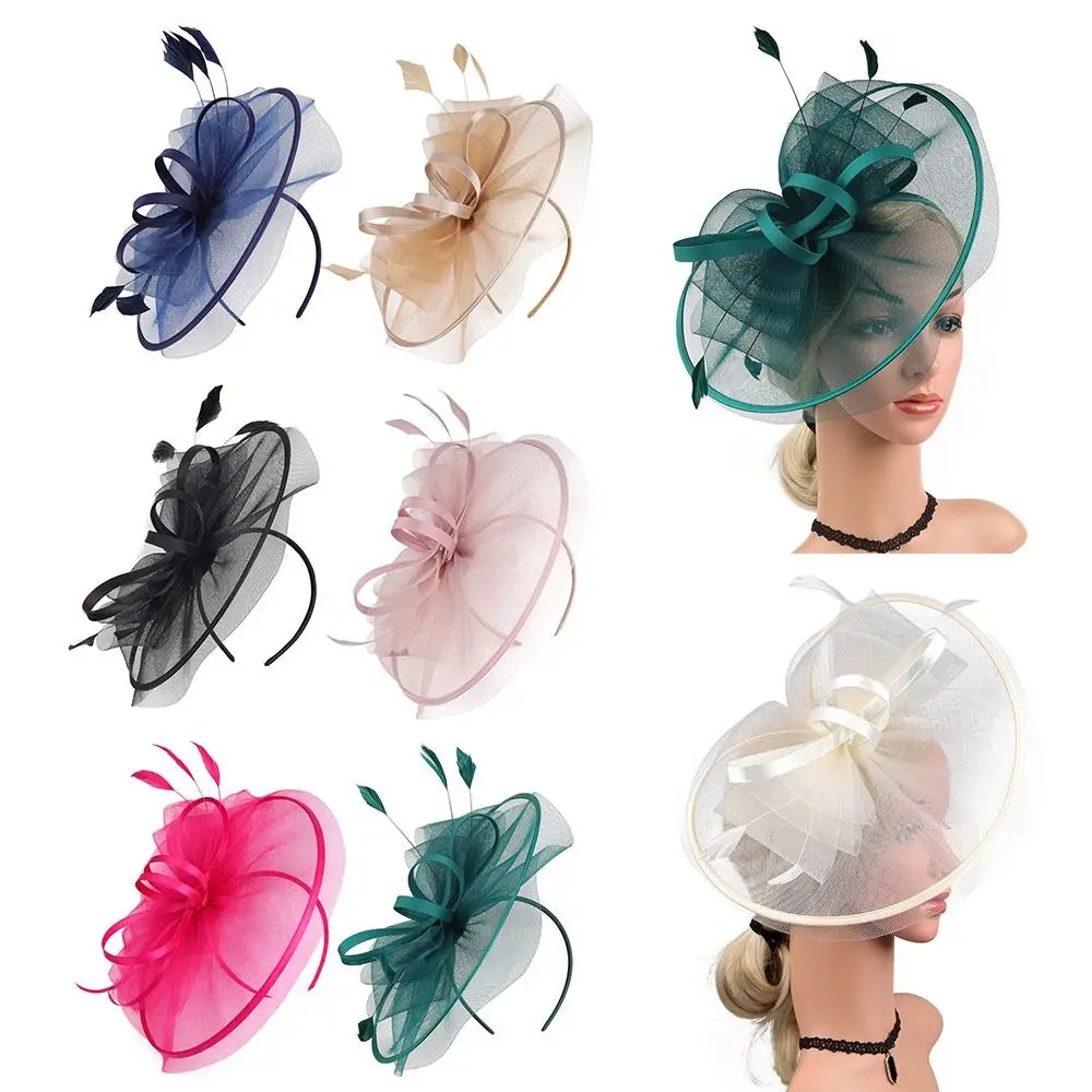 

Vintage Feather Fascinators Hats Mesh Decorative Headband Tea Party Hats Bride Headpiece