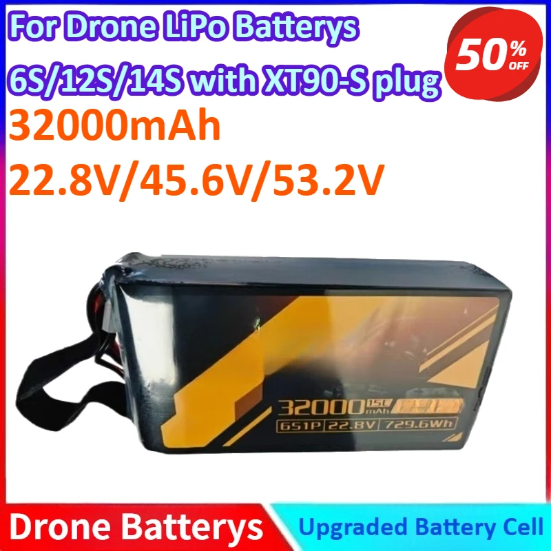 

32000mAh 22.8V/45.6V/53.2V High-Capacity General-purpose LiPo Battery Pack for Agricultural Drone 6S/12S/14S with XT90-S Plug