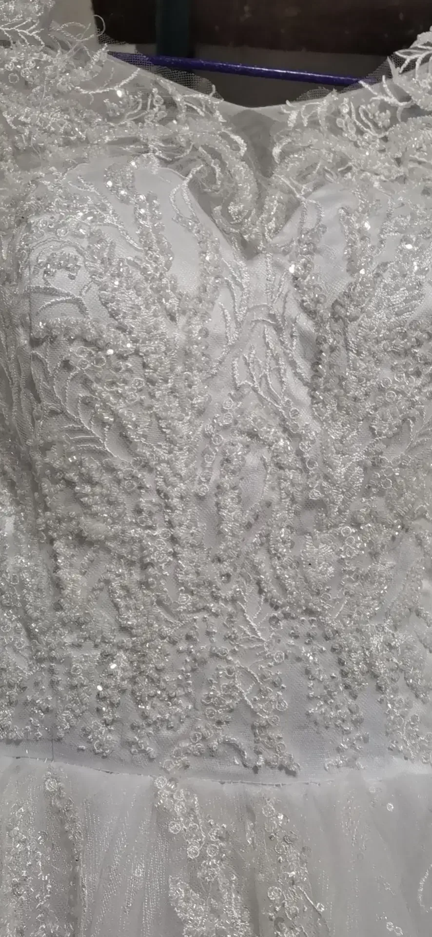 ที่กําหนดเองReal PhotoหรูหราAppliquesลูกไม้แขนยาวลูกปัดVคอPlusขนาดCathedral Tail Ball Gownชุดแต่งงาน