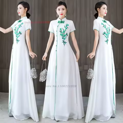2026 chinese traditional dress qipao national flower embroidery cheongsam dress oriental retro banquet evening dress vestido