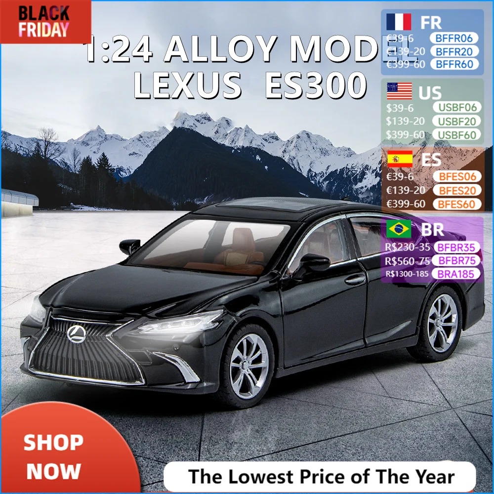 1:24 LEXUS ES300 Alloy Car Model Diecast & Toy Vehicles Metal Car Model Simulation Sound and Light Collection Childrens Toy Gift