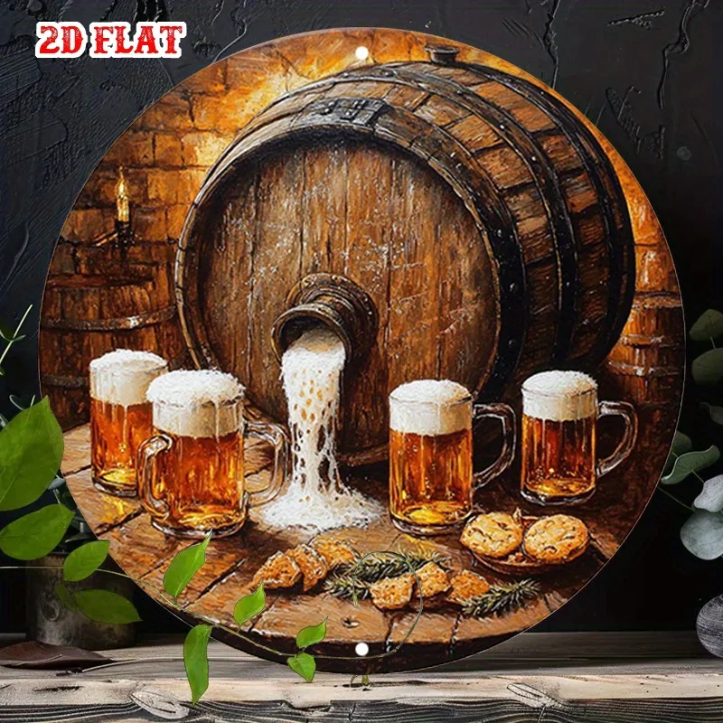 Ein flaches 2D-Bierschild aus Holz, ein kreisförmiges Becherschild, geeignet für Zuhause, Garage, Restaurant und Wanddekoration