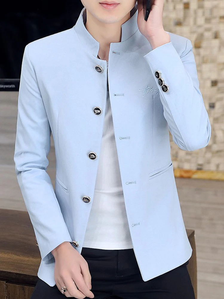 

Весенне-осенняя мужская приталенная куртка с воротником-стойкой, цельная молодежная модная однотонная повседневная верхняя одежда из полиэфирного волокна